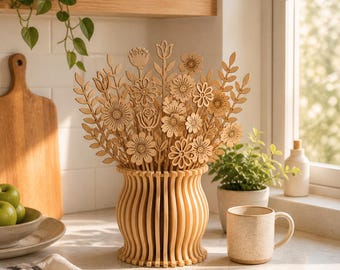 Laser Cut Flower SVG Bundle for Wooden Vase | PDF DXF Files | Glowforge Laser Cut Flowers | Floral SVG Pack | Digital Download