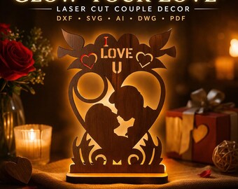 Romantic Couple Laser Cut File | Love SVG DXF PDF | Valentine Gift CNC Wood Design | Wedding Decor Digital Download