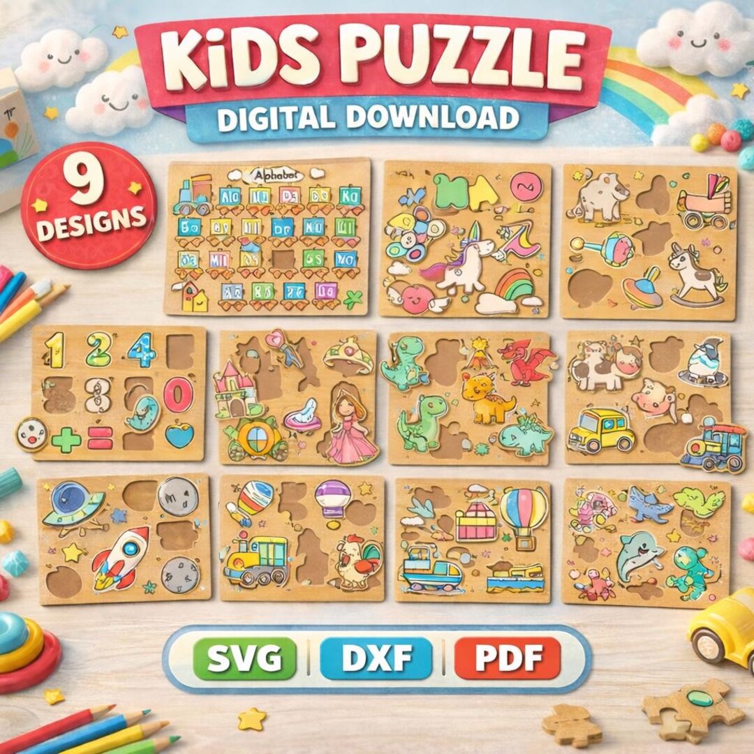 Kids Puzzle SVG Bundle | Montessori Wooden Puzzle Files | Laser Cut Dxf ...