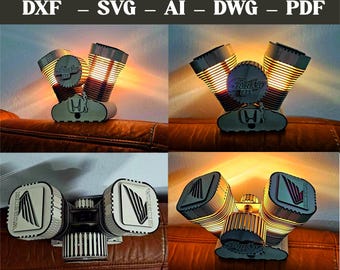 Laser-cut Harley Davidson table lamp SVG