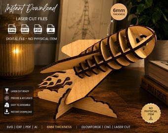 Laserskuren raketmodell SVG DXF PDF | 3D-mall för träflygplan | 6 mm CNC-fil