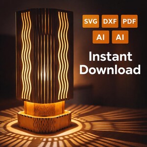Laser-cut wooden lamp | Table lamp design - 3mm MDF - CDR, DXF, AI, and PDF files - Digital download