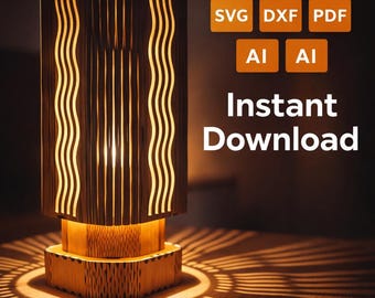Laser-cut wooden lamp | Table lamp design - 3mm MDF - CDR, DXF, AI, and PDF files - Digital download