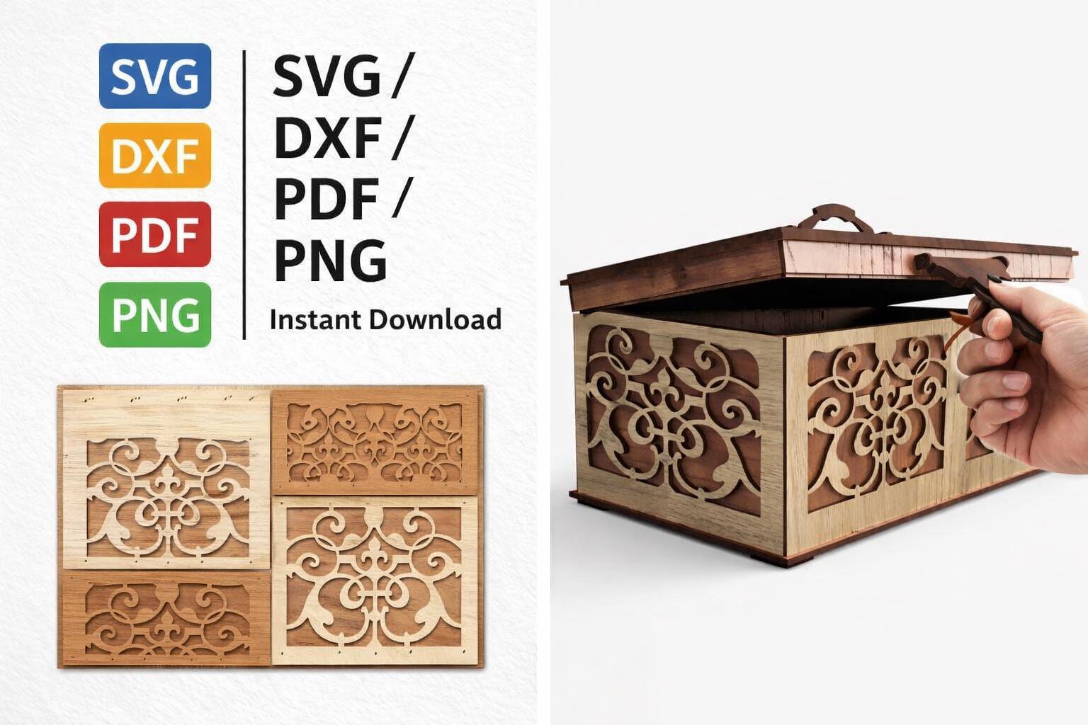 Laser Cut Wooden Box SVG | Decorative Storage Box DXF PDF | DIY Laser ...