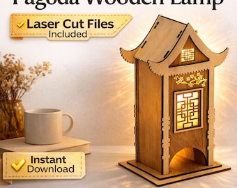 Pagoda Wooden Lamp Laser Cut File SVG DXF PDF | Asian Lantern CNC Glowforge Design | Instant Download Night Light Decor
