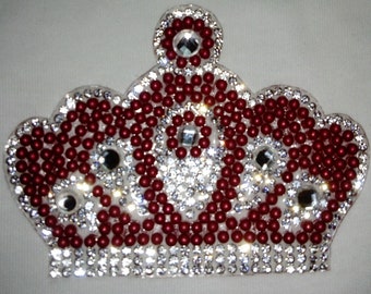 Choose colour-Rhinestone crown heatpress patch, pink, red or white-applique, craft supplies,accessories, bling, baby 9.5cm x7cm
