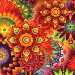 A4 fabric-quality printed psychedelic design duchess satin- craft-sewing-material-designer