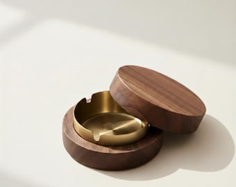 Cenicero de madera de nogal con tapa de acero inoxidable, resistente al viento, decoración moderna para escritorio, regalo premium para fumadores, accesorios para el hogar y la oficina.