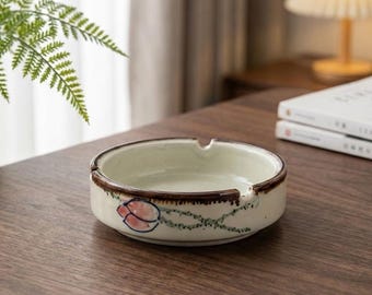 Posacenere magnetico con coperchio girevole in stile giapponese fatto a mano, vassoio in legno di noce e ceramica, posacenere creativo antivento con apertura girevole
