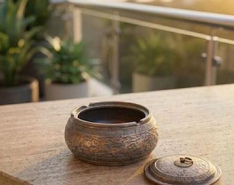 Posacenere in ceramica con coperchio, posacenere rustico giapponese antivento, decorazione vintage per la casa, regalo unico per fumatori, ornamento da scrivania in stile retrò, pezzo artigianale