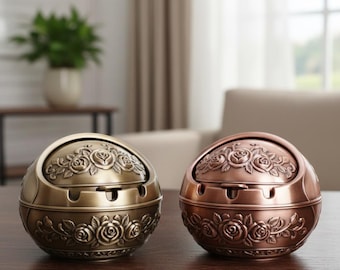 Posacenere vintage in bronzo antivento, pesante, in metallo antico, ideale per decorare casa e ufficio, resistente, perfetto per fumatori di sigari e sigarette.