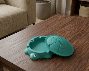 Dekorativer Messing Mini Schildkröten Aschenbecher mit Deckel - Vintage Metall Zigarette Aschenbecher für den Innenbereich Außenbereich, niedliche Tier Schreibtisch Dekor Geschenkidee