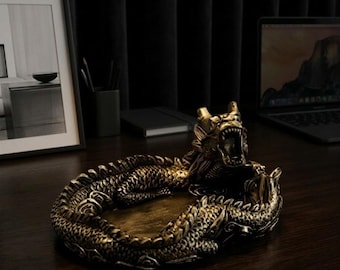 Posacenere a forma di drago in stile retrò con statua di Panlong / Decorazione per la casa in stile gotico cinese / Ornamento da scrivania unico / Idea regalo originale per il compleanno del fidanzato