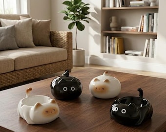 Posacenere a forma di gatto siamese, ornamento portaoggetti in ceramica fatto a mano, portagioie a forma di gattino dagli occhi azzurri, regalo carino per amanti degli animali, decorazione stravagante per la casa, piccolo oggetto decorativo