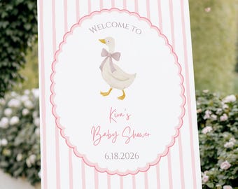Silly Goose Baby Shower Welcome Sign Template, Editable Printable Whimsical Pink Girl Sprinkle Poster, Canva Instant Digital Download