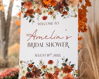 Herbst Brautdusche Willkommen Schild Vorlage, bearbeitbares rustikales Boho Blumen Terrakotta Salbei Herbst Brunch Poster, Canva Sofortiger digitaler Download