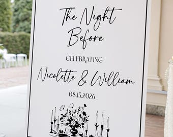 Die Nacht vor der Hochzeit Probe Abendessen Willkommen Schild Vorlage, anpassbare wunderliche minimalistische elegante Poster, Canva Digital Download