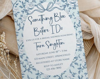 Something Blue Before I Do Bridal Shower Invitation Template, Editable Dusty Toile De Jouy Chinoiserie Brunch Invite, Digital Download