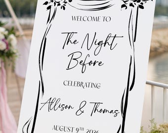 Die Nacht vor der Hochzeit Probe Abendessen Willkommen Schild Vorlage, anpassbare wunderliche minimalistische elegante Poster, Canva Digital Download