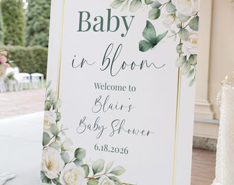 Baby in Bloom Welcome Sign Template, Sage Green Baby in Bloom Baby Shower Sign, Baby in Bloom Sign, Butterfly Baby Shower Decor