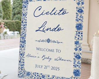 Cielito Lindo Baby Shower Willkommensschild, Cielito Lindo Baby Shower Boy, benutzerdefinierte Papel Picado Talavera Dekor, Canva Vorlage