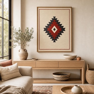 Anatolian Kilim Eye Motif Wall Art, Turkish Tribal Printable, Protective Symbol Decor, Boho Geometric Print
