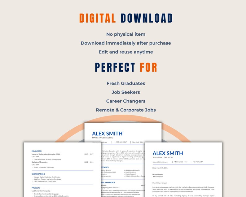 ATS Friendly Resume Template | Minimalist Canva CV (word, Google Docs ...