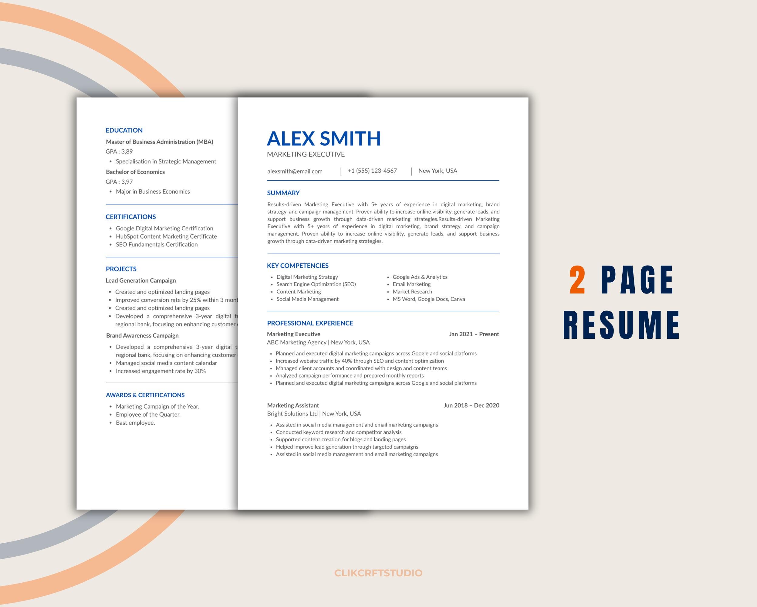 ATS Friendly Resume Template | Minimalist Canva CV (word, Google Docs ...