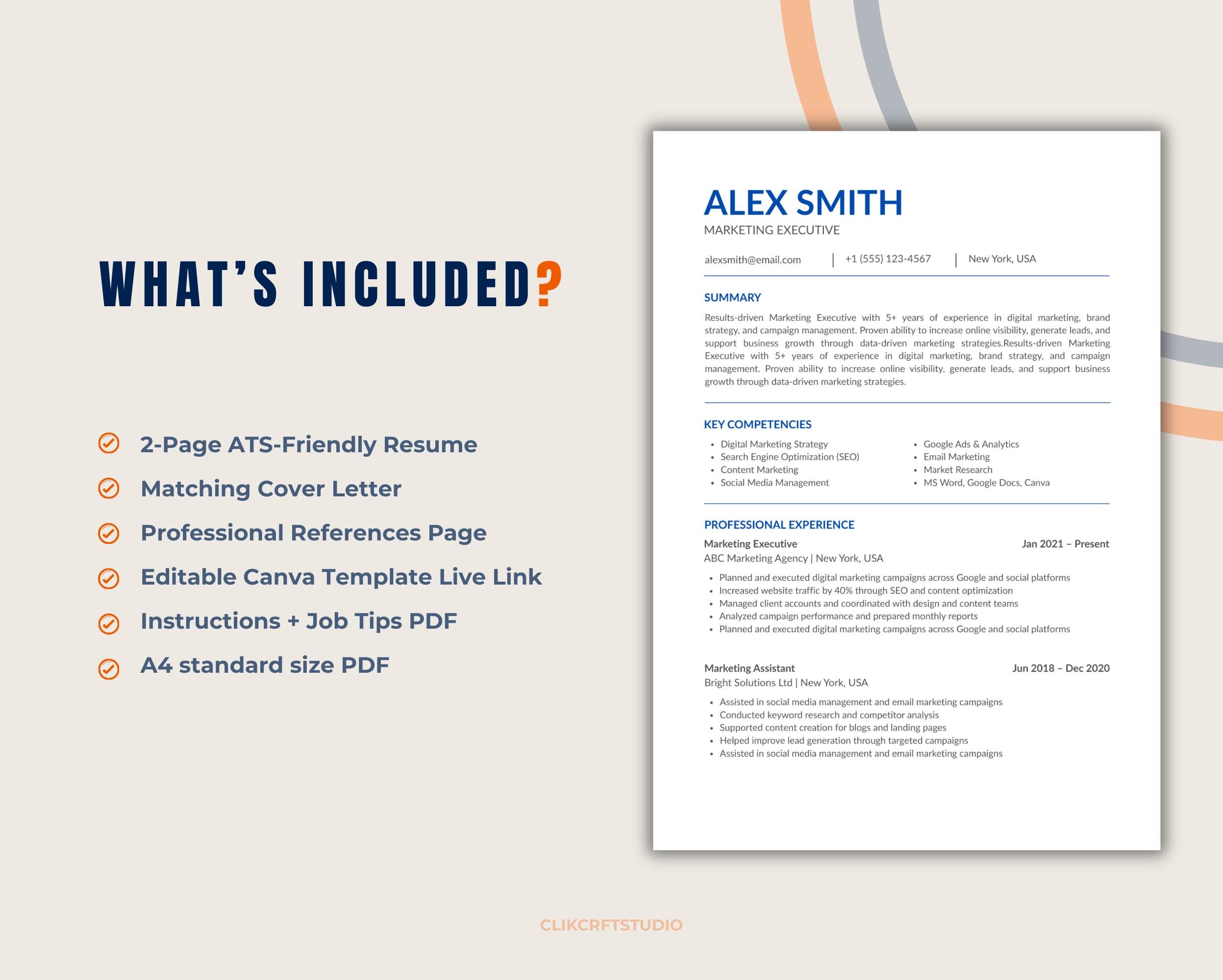 ATS Friendly Resume Template | Minimalist Canva CV (word, Google Docs ...