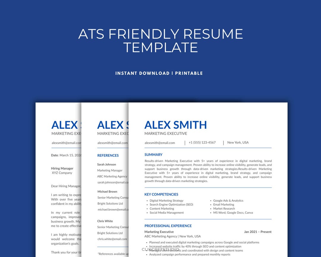 ATS Friendly Resume Template Bundle | Canva Design, 2-page CV (digital ...