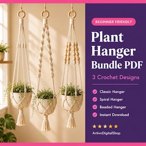 Crochet Plant Hanger Pattern Bundle PDF | 3 Beginner Plant Hanger Patterns | Boho Hanging Planter Crochet Pattern