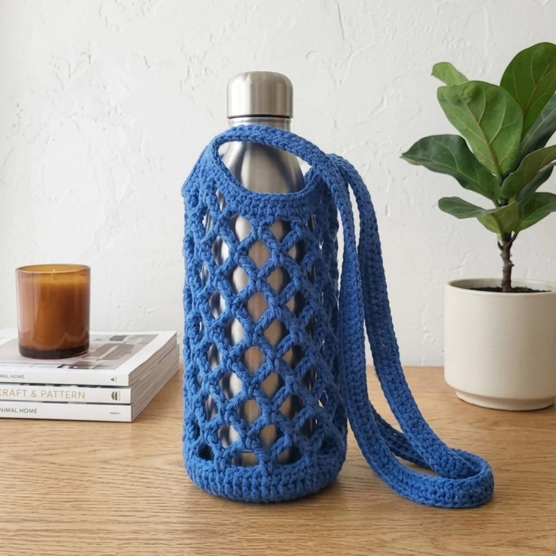Ocean Net Bottle Bag Crochet Pattern | Easy Mesh Water Bottle Holder ...