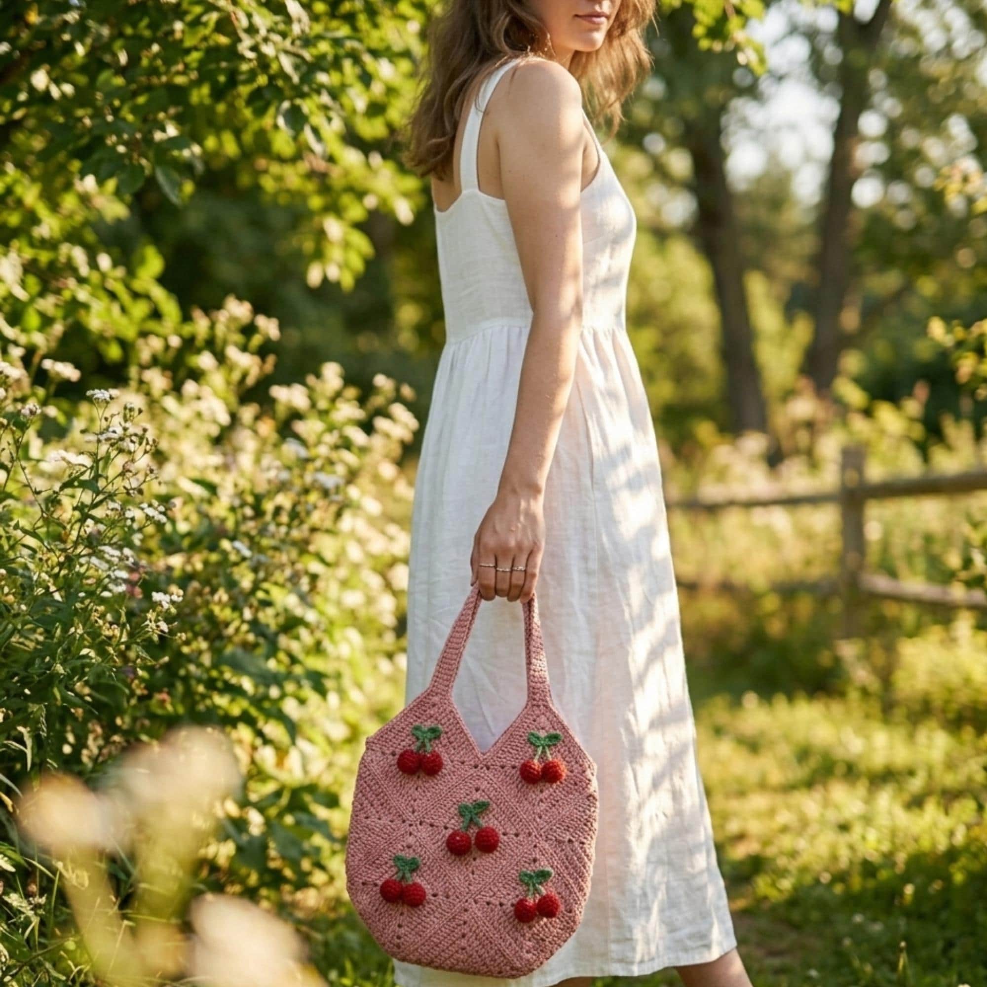 Crochet Tote Bag Cherry Market Bag Beginner Summer Fruit