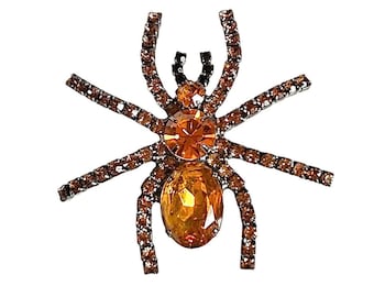 Vintage Stone Encrusted Spider Brooch, Insect Jewelry, Glass Stones, Amber, Gunmental Finish, Aprox 2.5”, B'sue Boutiques, Item03350