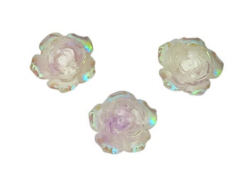 Resin Iridescent White Matte Luster Roses, Flat Back, Mixed Colors, Three Pieces, 32mm, B'sue Boutiques, Item03326