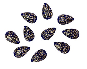 Acrylic Beads, Teardrop Beads, Morrocan Style, Jewelry Making, Teardrop, Blue And Gold, Beads, 18 x 11mm, B'sue Boutiques, Item03205