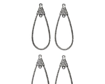 Hammered Pendants or Earring Bases, 4 Pieces, Looped Design, Antique Silver, Center Hanging Hole, B'sue Boutiques, 51 x 21mm, Item07646