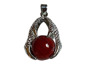 Claw Pendant, Bird Claw, Dragon Claw, Semi Precious, Red Jasper, Silver Finish, B’sue Boutiques, Item03321