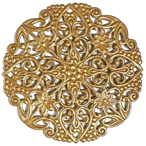 Brass Beading Filigree, 22K Satin Gold Plated Brass, Jewelry Making, Beading Supplies, US Made, 50mm, B'sue Boutiques, Item08828