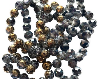 Glass Mirror Ball Beads, Faceted Beads, Smokey Grey, And A Gold & Charcoal Mix, 12mm, 100 Beads, B’sue Boutiques, Item04493