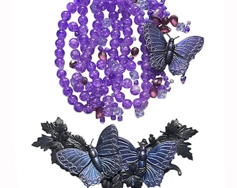 Butterfly Stamping Assemblage Statement Necklace Starter Project, Centerpiece, Purple Bead Assortment, B'sue Boutiques, Item04494