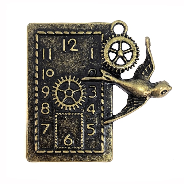 Steampunk Clock Pendant, Cast Zinc Alloy With A Bronze Finish, 39 x 41mm, B'sue Boutiques, Item09391