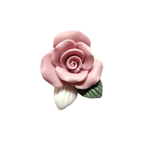 Vintage Pink Ceramic Flower, 1 Piece, Bisque Rose, Handmade, Flat Back, Vintage Supplies, Ceramic, Approx. 25mm, B'sue Boutiques, Item07517