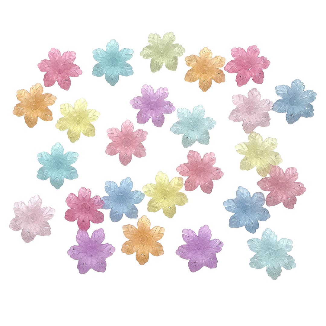 アクリル製アサンブラージュフラワー、夏の色、25ピース、花脈模様