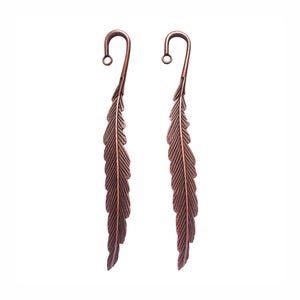Set of 2 Shepherds Hook Bookmarks, Copper Finish, Feather Design, 3.5 Inches Long, B&#39;sue Boutiques, Item07202