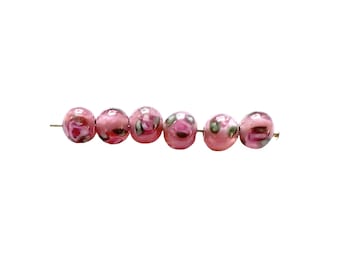 Pink Czech Glass Floral Beads, 6 Pieces, Rose Bud Beads, 6mm Round, Beading Supplies, B'sue Boutiques, Item04481