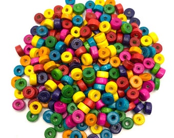 Wooden Bead Mix, Small Spacer Beads, Cheerio Beads, Half an Ounce, Boho Style, Beading Supplies, 7x4mm, B'sue Boutiques, Item08282