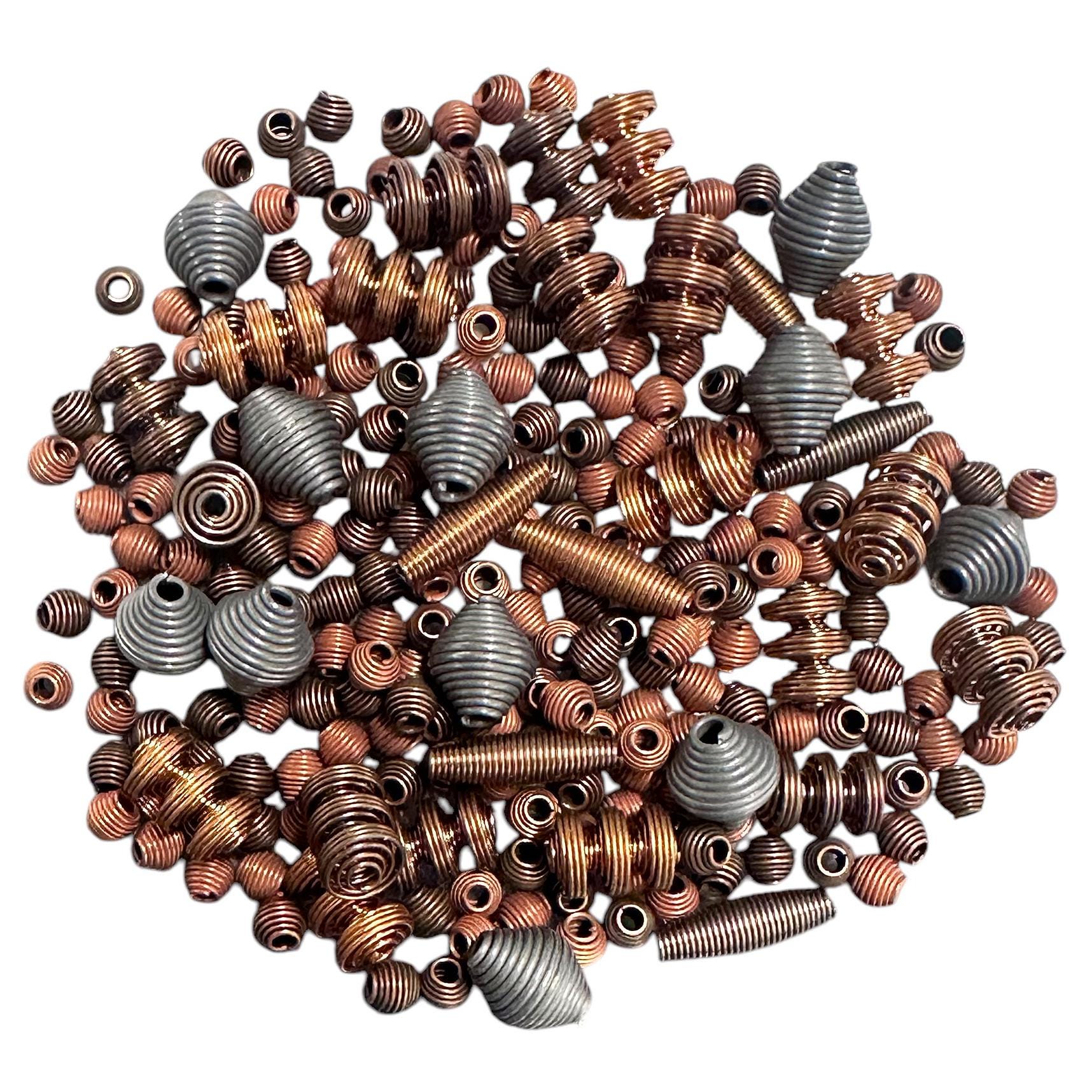 Assorted Vintage Coil Beads, Copper Coated, Steel, Over 150 Beads, 1.25 Ounces, B'sue Boutiques, Item03610