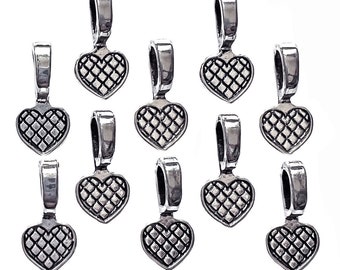 Heart Motif Glue On Bails, 10 Pieces, Silver Tone, 22x10mm, B'sue Boutiques, Item08454