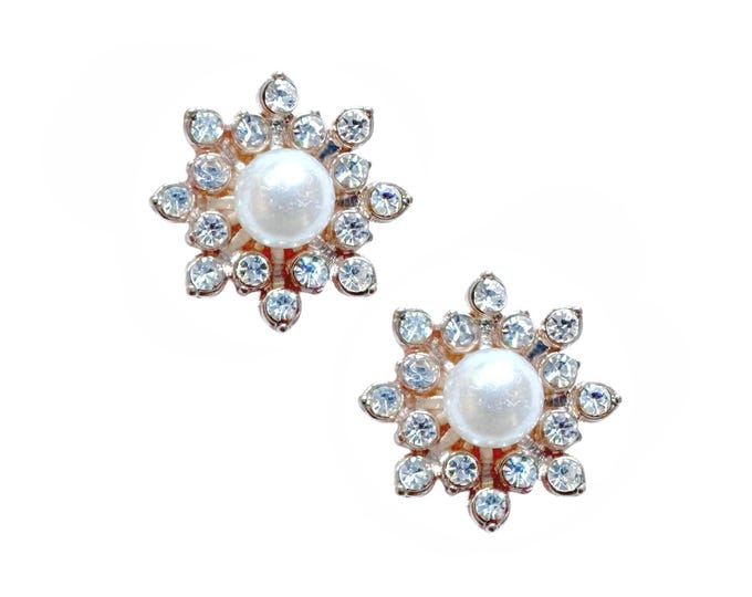 Small Pearl and Rhinestone Clusters, 2 Pieces, Jewelry Supplies, 16mm ...